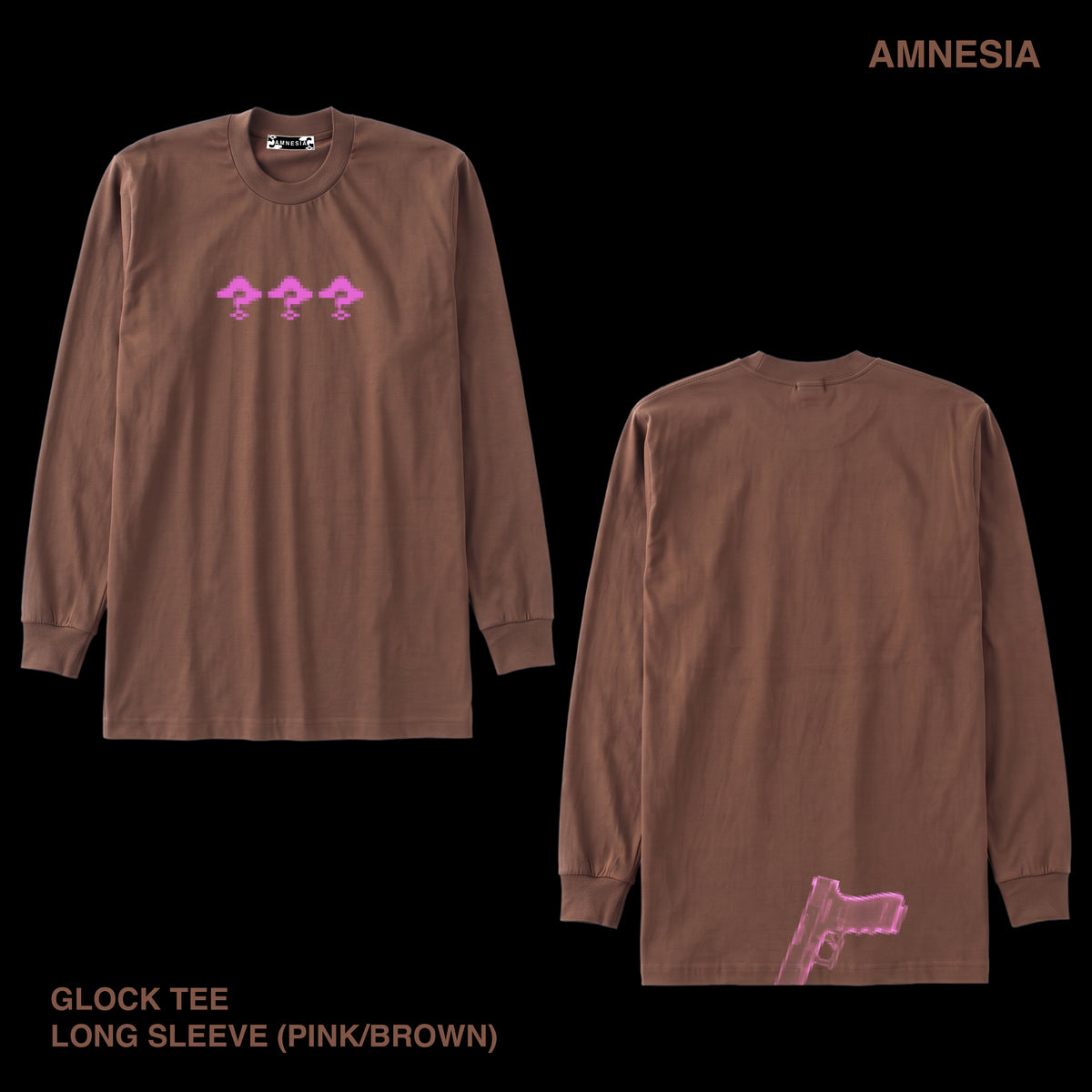 AMNESIA "GLOCK TEE" LONG SLEEVE (Pink/Brown)